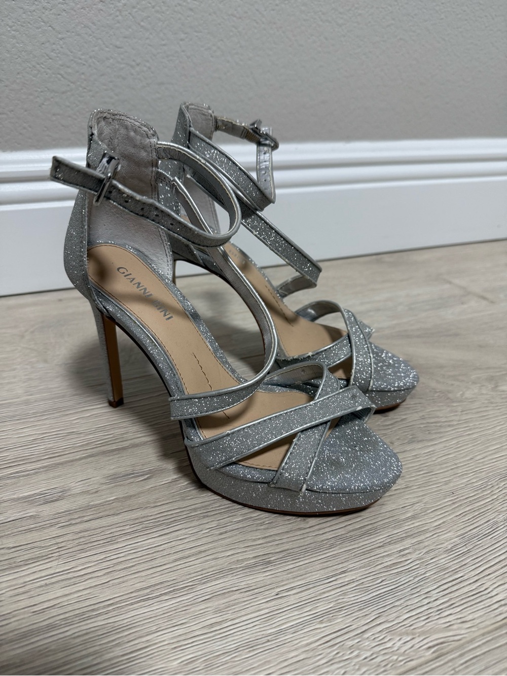 Gianni Bini Silver Glitter Strappy High-Heel Sandals